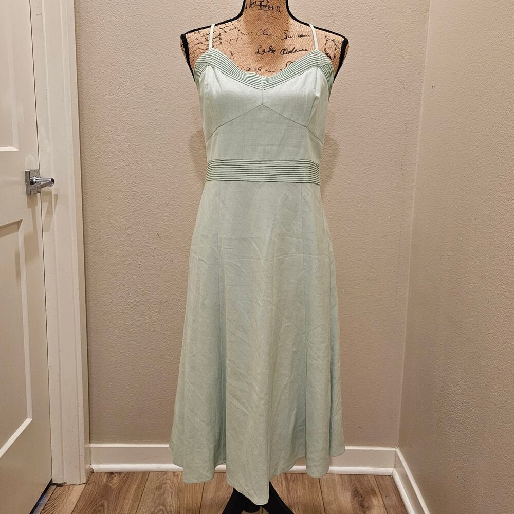 Loft Linen Mint Green Fit and Flare Midi Dress Size 6